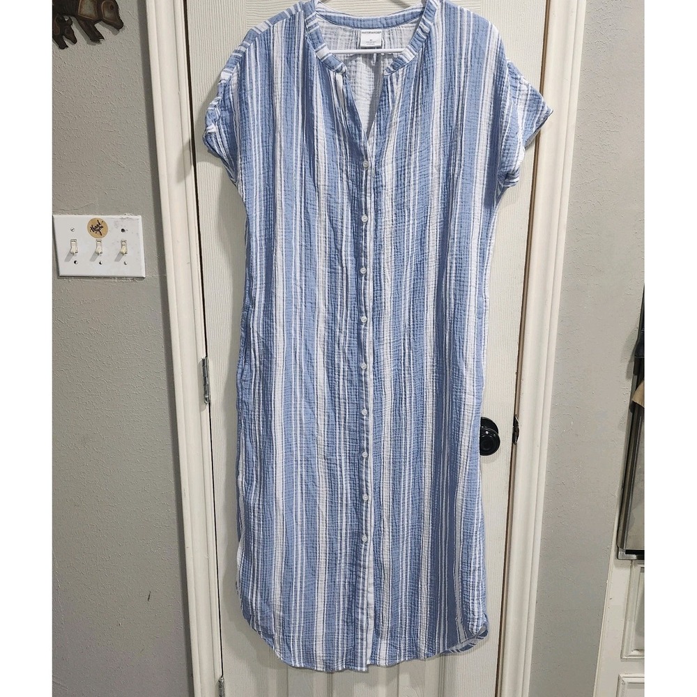 Notte Blanche Cotton Gauze Striped House Dress Lounger Sleep Shirt M